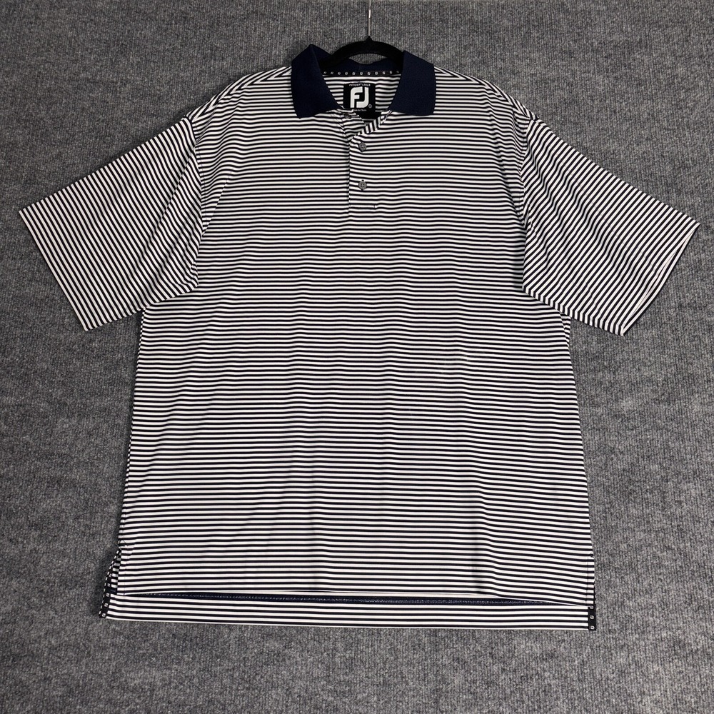 FootJoy Performance Golf Polo Shirt Mens Large Navy White Striped ProDry Lisle